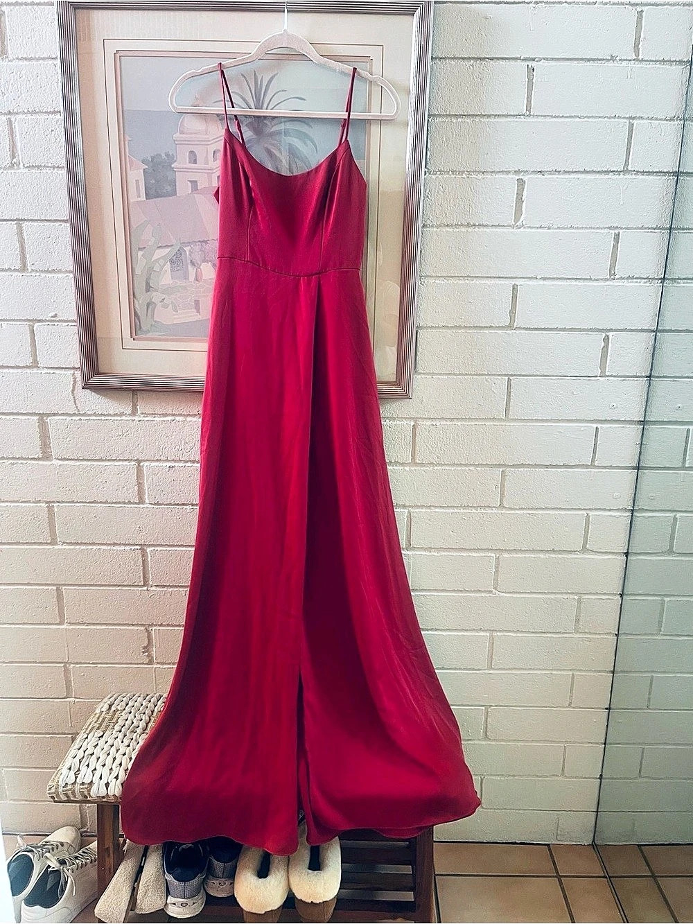 David's Bridal Long Scoop Neck Back Strap Dress Maxi Dress in Pink Size 8 NWT